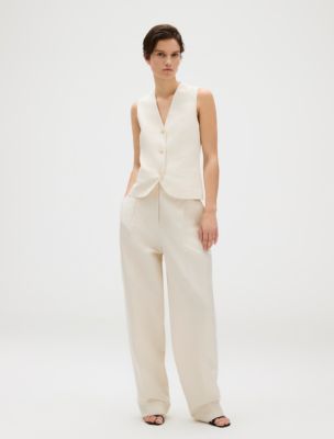 Linen Blend Pleated Pants, Tofu