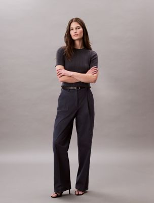 Cotton Stretch Pleated Chino Trouser, India Ink