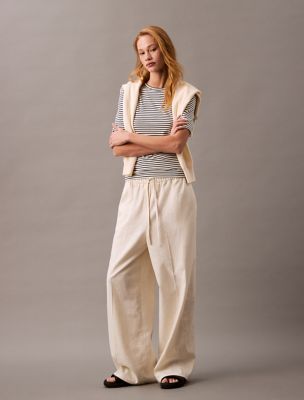 Linen Cotton Drawstring Pants, Tofu