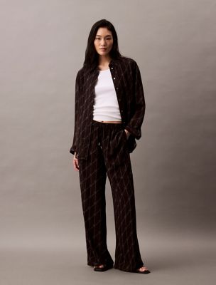 Flowing Printed Pull-On Pants, Black Beauty