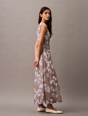 Chiffon Floral Printed V-Neck Dress | Calvin Klein