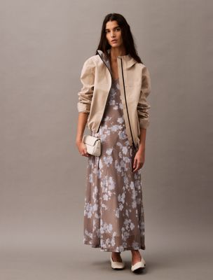 Chiffon Floral Printed V-Neck Dress, Sleet