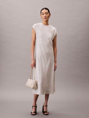 Printed Midi Sheath Dress , Chalk