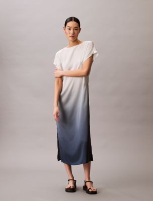 Gradient Satin Midi Dress, Chalk / Navy