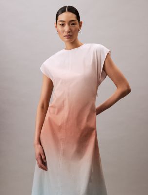 calvin klein pink ombre dress New CALVIN KLEIN Size 12 Ombre Seamed White/Pink Fit & Flare Dress Retail  $134