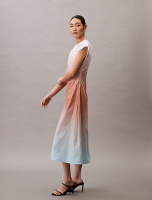 calvin klein pink ombre dress New CALVIN KLEIN Size 12 Ombre Seamed White/Pink Fit & Flare Dress Retail  $134