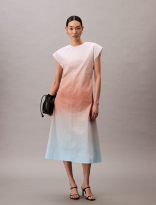 Printed Poplin Ombre Midi Dress, Cooling Spray