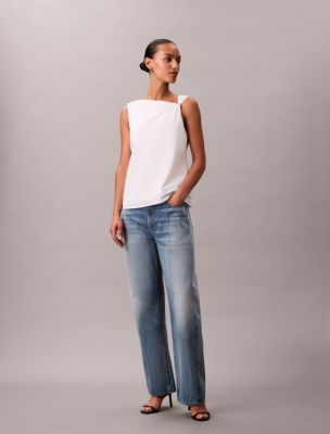 Cotton Asymmetric Drape Sleeveless Top | Calvin Klein