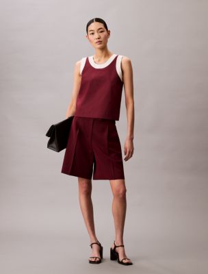 Contrast Trim Relaxed Tank Top, Deep Rouge / Tofu