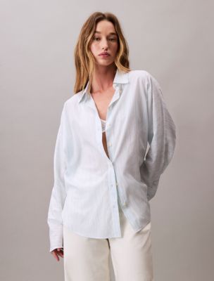 Print Dolman Sleeve Button-Down Shirt , Gulf Stream