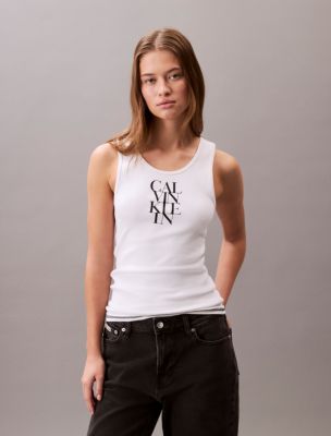 Logo Graphic Ribbed Tank Top, Brilliant White