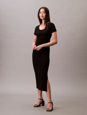 Refined Cotton Midi Dress, Black
