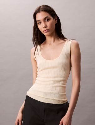 Viscose Blend Ribbed Tank Top , Sweet Corn