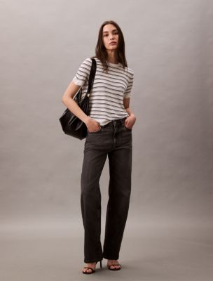 Viscose Short Sleeve Sweater , Tofu Stripe