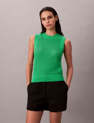 Open Stitch Tank Top, Blossom Green