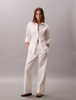 Cotton Poplin Logo Waistband Pants, Blanc De Blanc