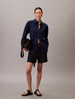 Wool Blend Herringbone Utility Shorts , Dark Sapphire