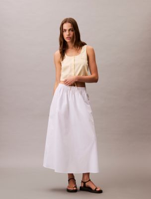 Poplin Midi Skirt , Brilliant White
