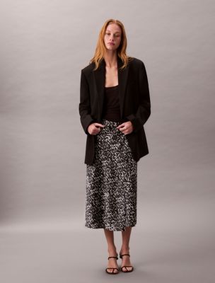 Printed Satin Midi Skirt , Black / Chalk