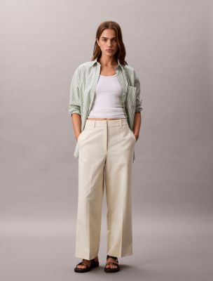 Wide Leg Cropped Chino Pant, White Asparagus