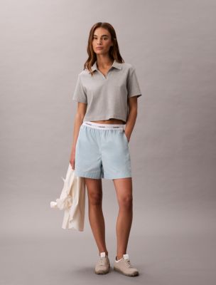 Logo Waistband Cotton Shorts , Winter Sky