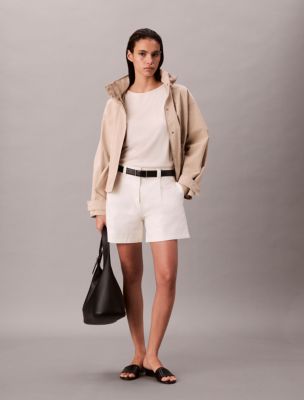 Cotton Stretch Twill Pleated Bermuda Shorts , Blanc De Blanc