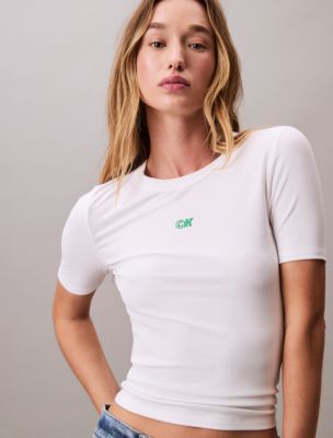 Tシャツ・カットソー ^ ^ Women's Modal Lip Short Sleeve T-Shirt 44C901 Modal Stretch Monogram Logo Graphic Slim T-Shirt | Calvin Klein
