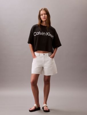 Logo Graphic Cropped Boxy T-Shirt , Black
