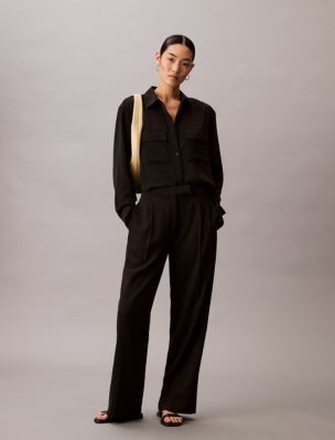 Relaxed Button-Down Utility Shirt, Black