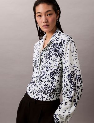 Женская рубашка Calvin Klein Printed Relaxed Utility Button-Down, цвет: Молочный — фото 4