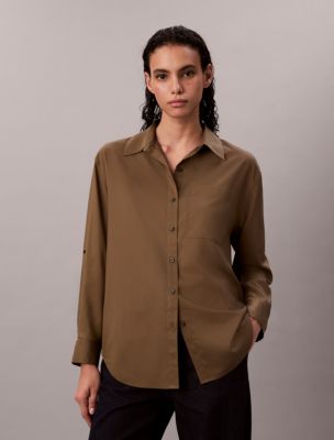 Tencel Roll Tab Classic Button-Down Shirt , Capers