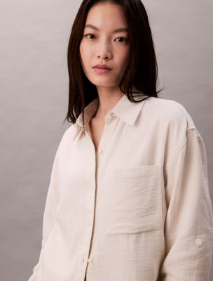 Женские рубашки Calvin Klein Double Gauze Roll Tab Shirt — фото 3
