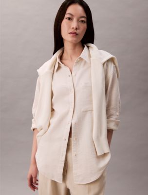 Женские рубашки Calvin Klein Double Gauze Roll Tab Shirt — фото 4