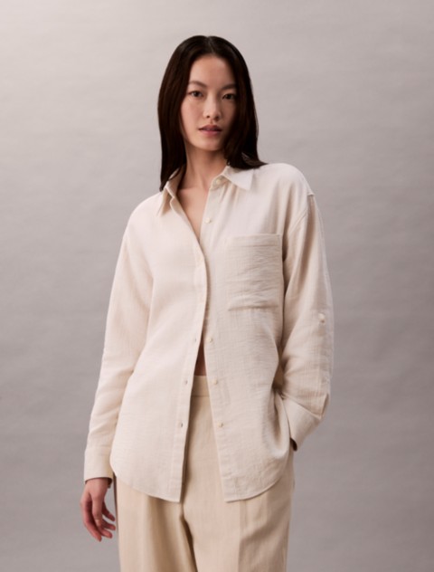 Женские рубашки Calvin Klein Double Gauze Roll Tab Shirt