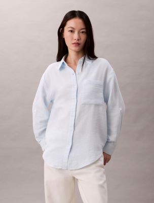 Double Gauze Roll Tab Shirt, Ice Melt