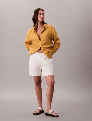 売れ筋商品|||カルバンクライン カットソー トップス レディース Women's Double Gauze Roll-Tab-Sleeve Button-Down Shirt Brazilian Sand Calvin Klein Jeans Women's Double Gauze Roll-Tab-Sleeve