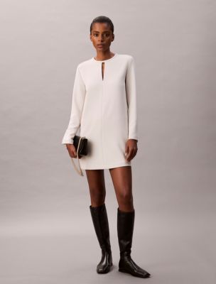 Crepe Tailored Mini Dress, Chalk