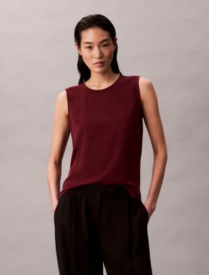 Flowing Relaxed Sleeveless Top, Deep Rouge