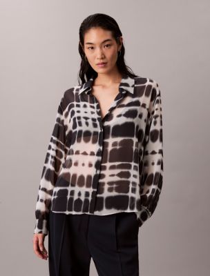 Chiffon Printed Classic Button-Down Shirt , Tofu