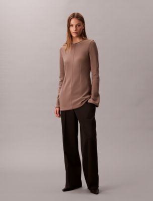 Tailored Knit Slim Tunic Top, Sugar Almond