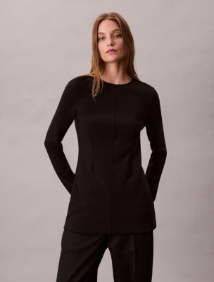Tailored Knit Slim Tunic Top, Black