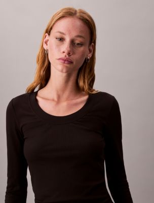 Modal Stretch Rib Slim T-Shirt, Black
