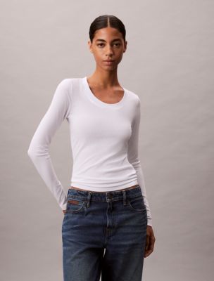 Modal Stretch Rib Slim T-Shirt, Brilliant White