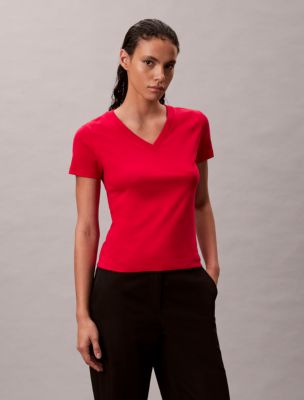 Liquid Cotton Relaxed V-Neck T-Shirt, Deep Peony