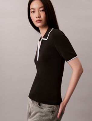 Женские рубашки Calvin Klein Quarter Zip Classic Polo Shirt — фото 6