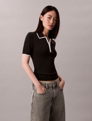 Quarter Zip Classic Polo Shirt, Black Combo