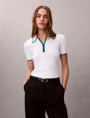 Quarter Zip Classic Polo Shirt, Brilliant White Combo