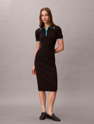 Colorblock Trim Midi Dress, Black Combo