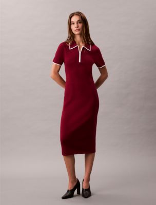 Colorblock Trim Midi Dress, Magenta Jewel