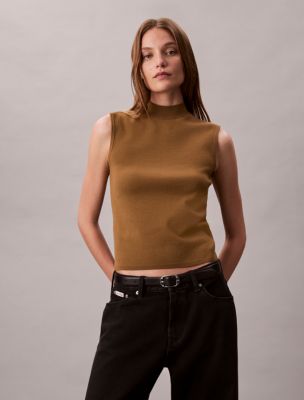 Sleeveless Mock Neck Top, Espresso Style